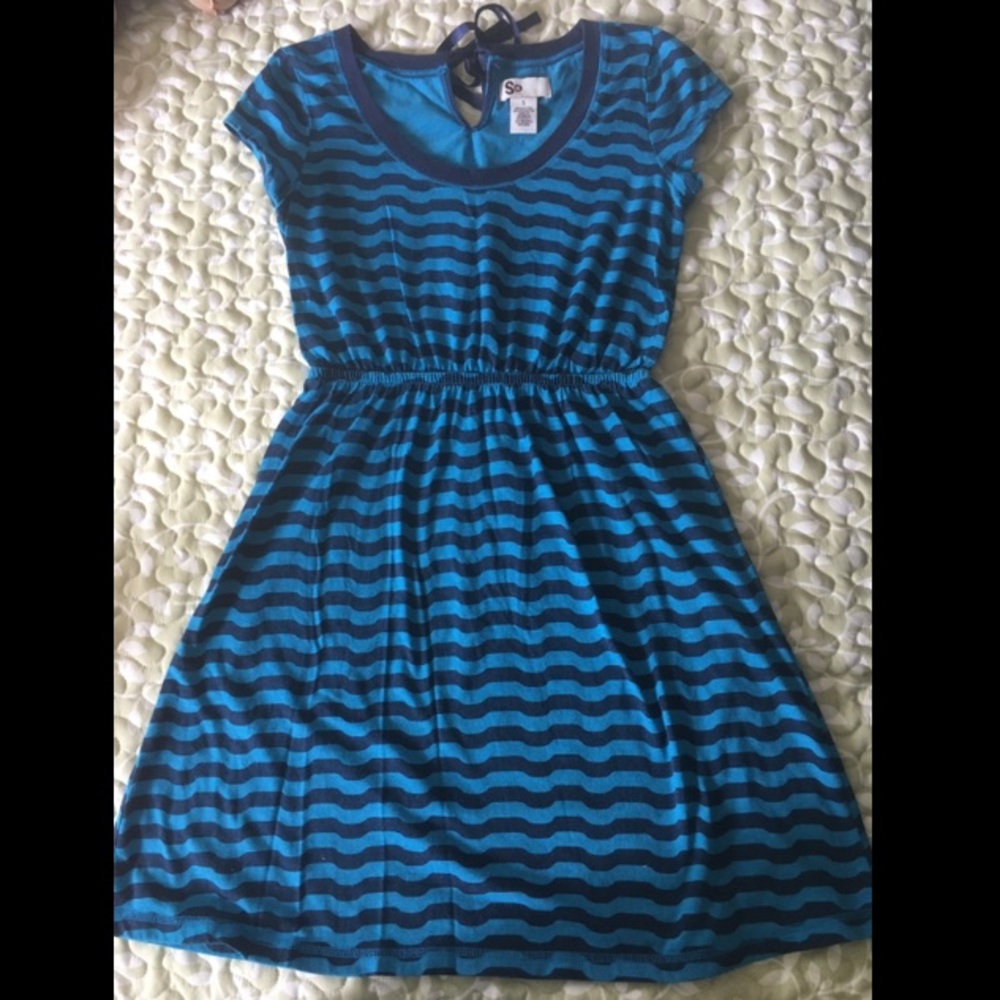 SO blue striped mini dress with ribbon tie detail